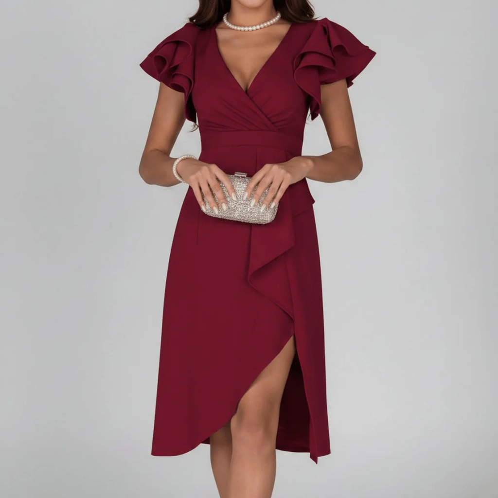 Merle | Damen Feminines Midikleid Mit Rüschen Details