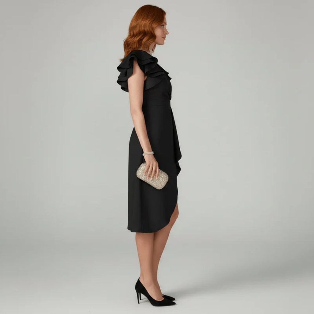 Merle | Damen Feminines Midikleid Mit Rüschen Details