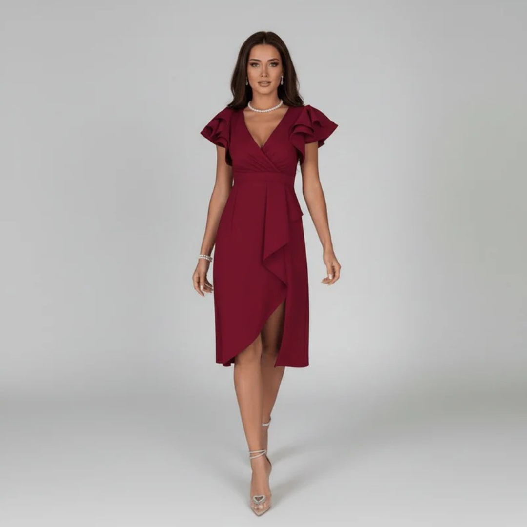 Merle | Damen Feminines Midikleid Mit Rüschen Details