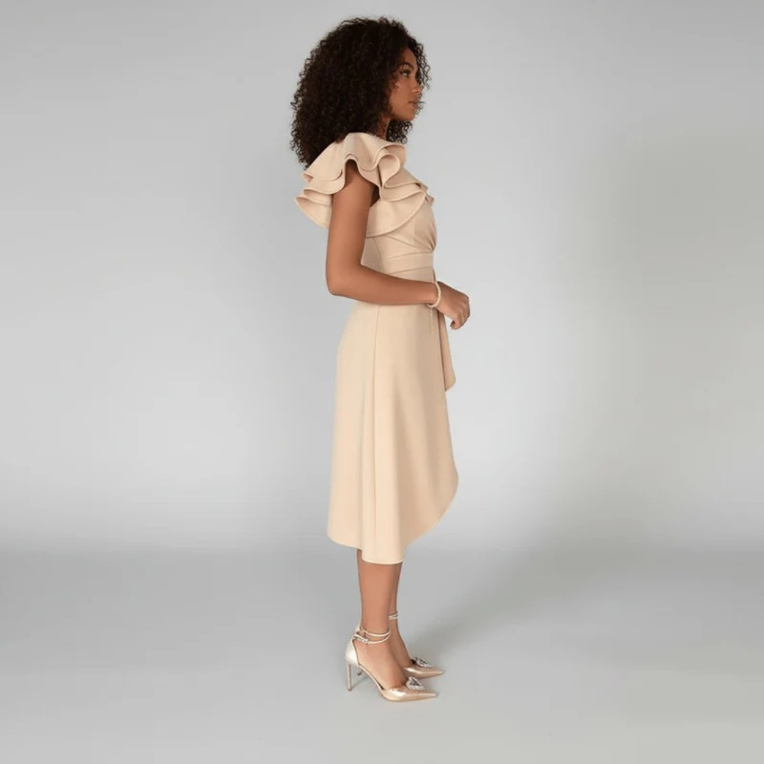 Merle | Damen Feminines Midikleid Mit Rüschen Details