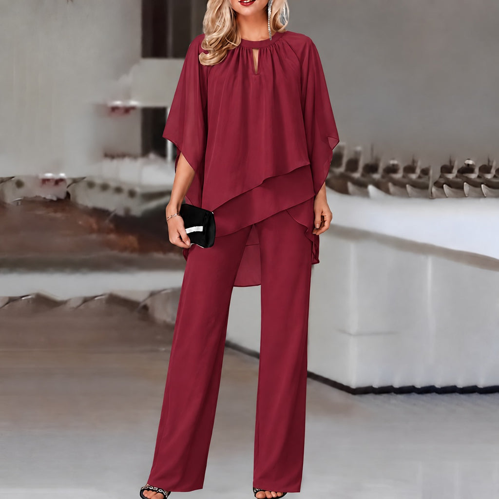 Mia | Damen Elegant Zweiteiler Set Mit Wide-Leg Hose