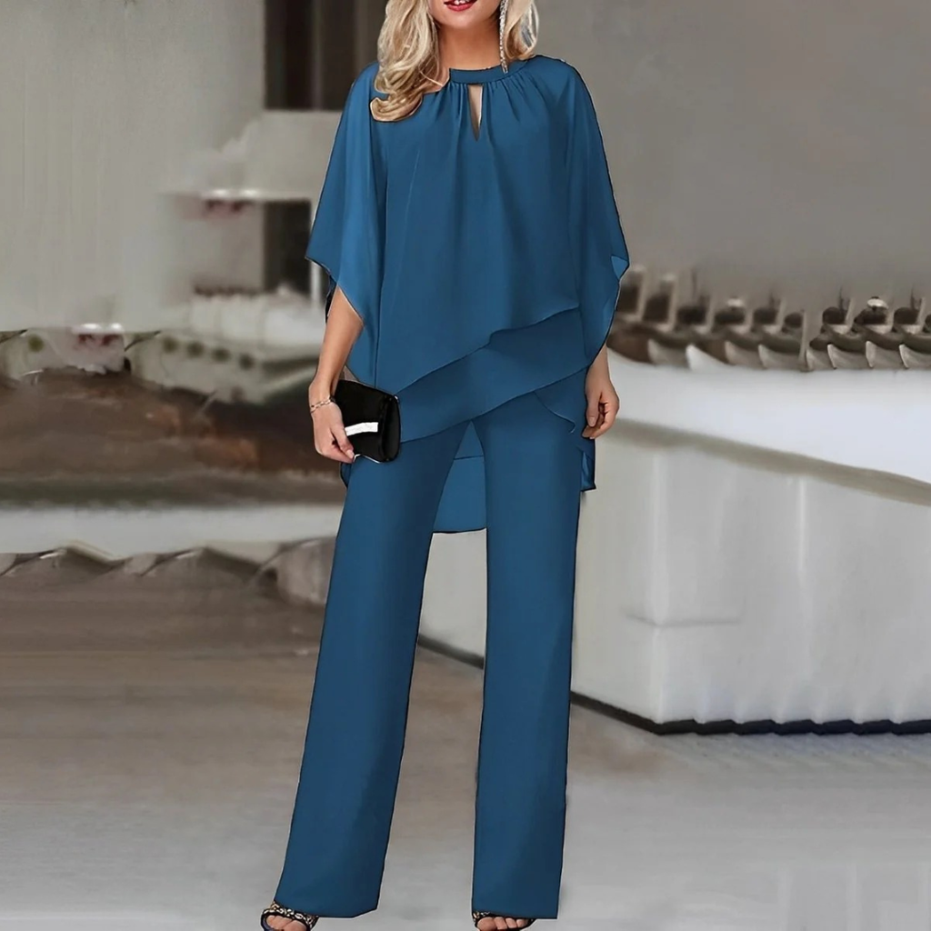 Mia | Damen Elegant Zweiteiler Set Mit Wide-Leg Hose