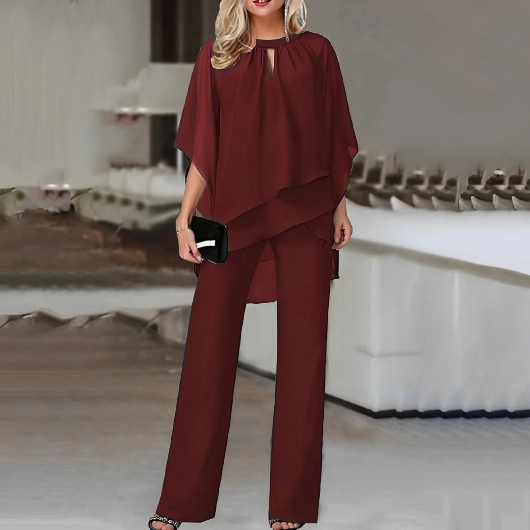 Mia | Damen Elegant Zweiteiler Set Mit Wide-Leg Hose
