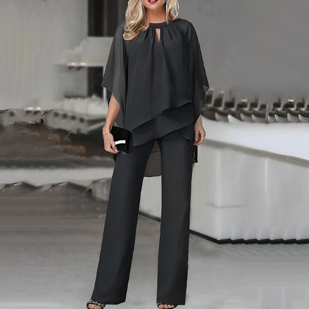 Mia | Damen Elegant Zweiteiler Set Mit Wide-Leg Hose