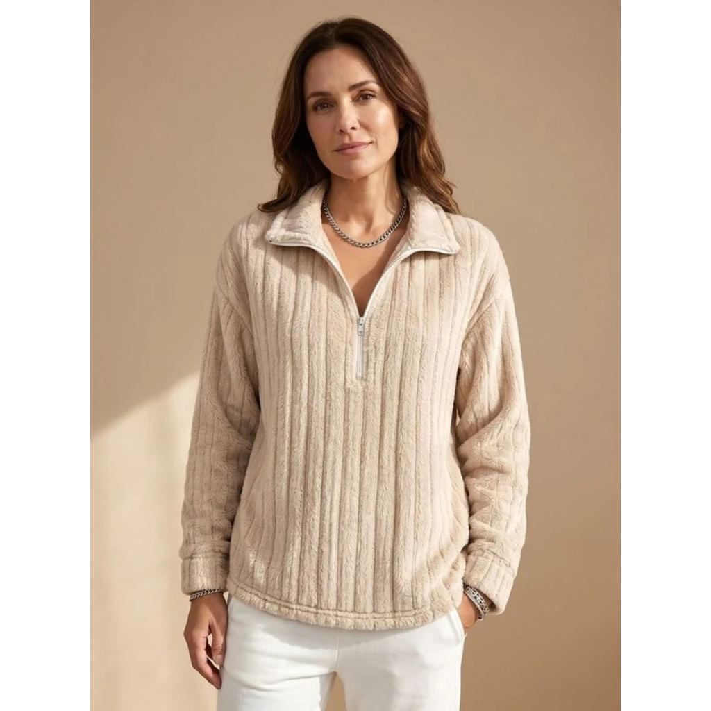 Mia | Damen Fleece Pullover mit Reißverschluss und weichem Design