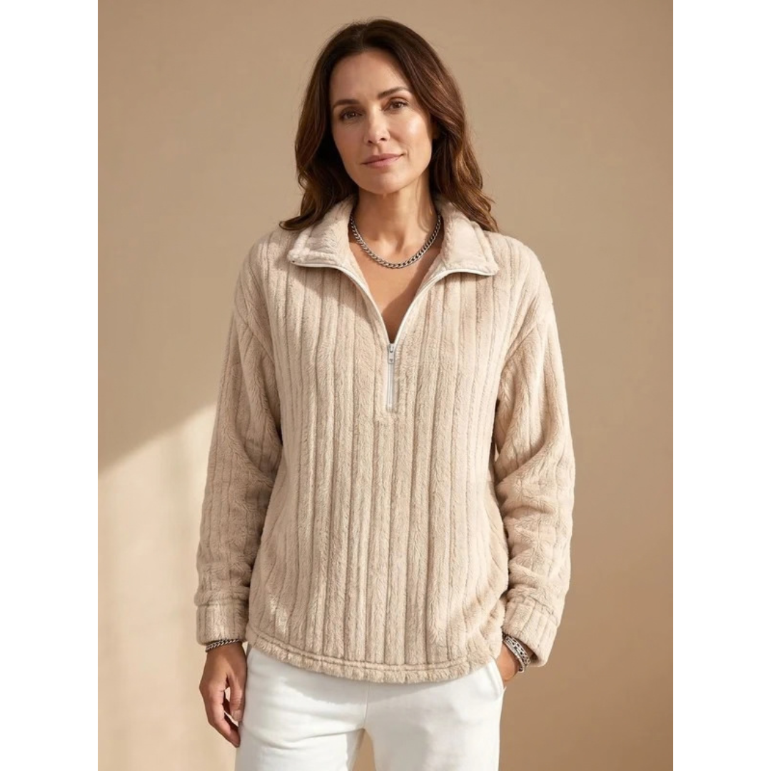 Mia | Damen Fleece Pullover mit Reißverschluss und weichem Design