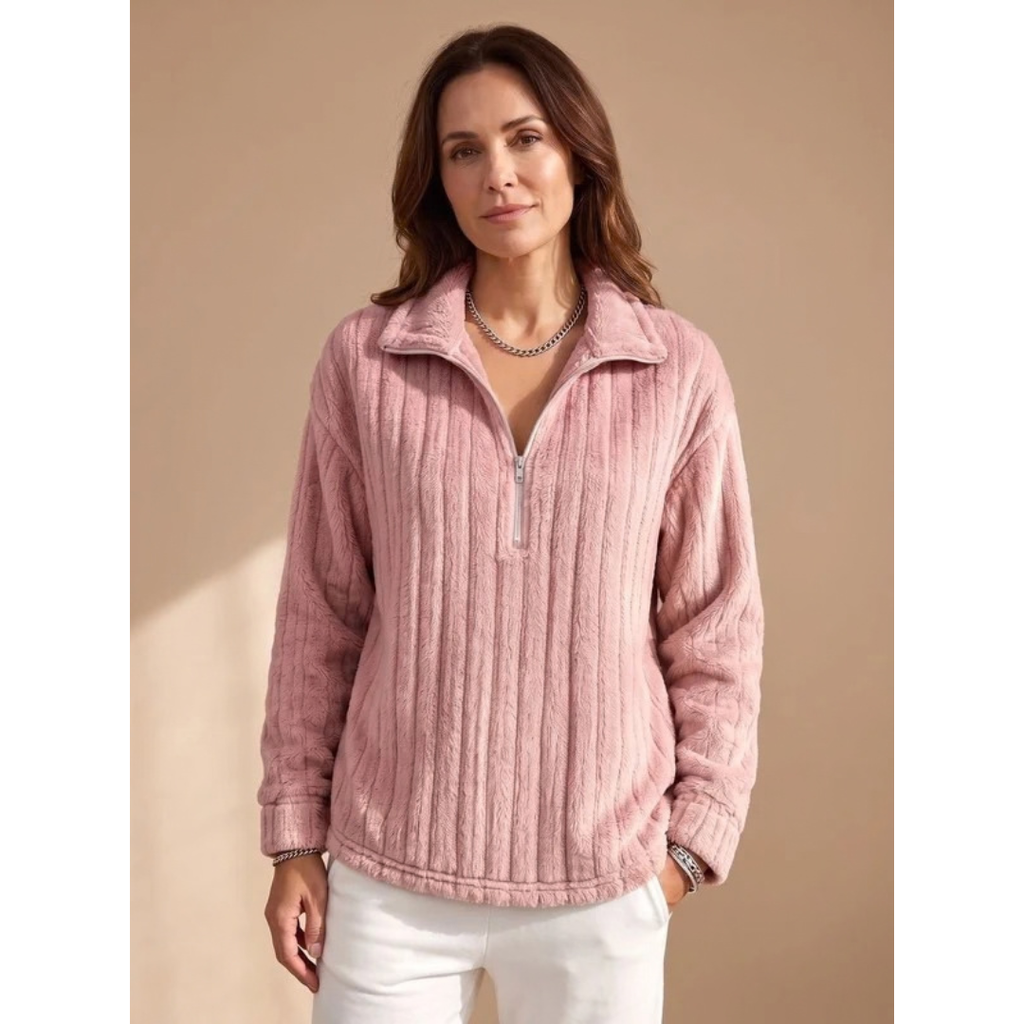 Mia | Damen Fleece Pullover mit Reißverschluss und weichem Design