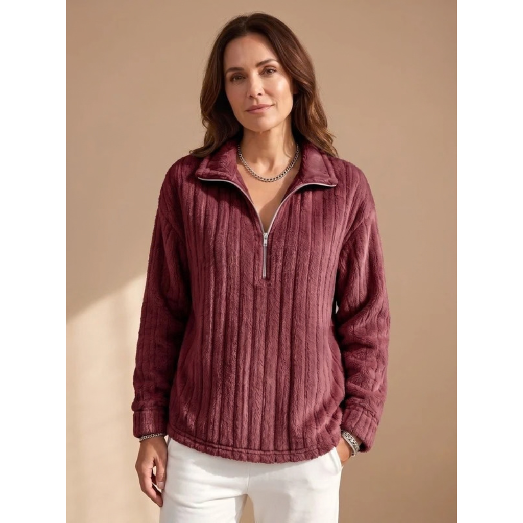 Mia | Damen Fleece Pullover mit Reißverschluss und weichem Design