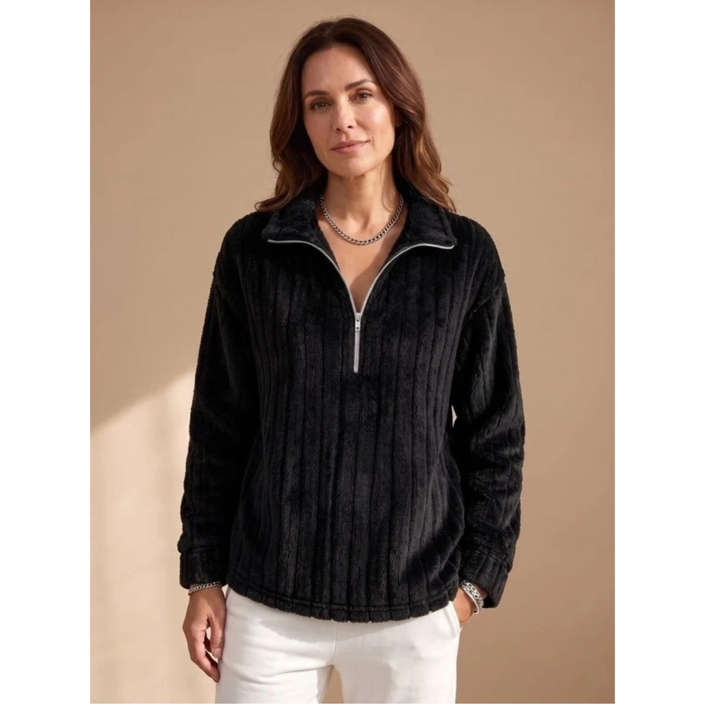 Mia | Damen Fleece Pullover mit Reißverschluss und weichem Design