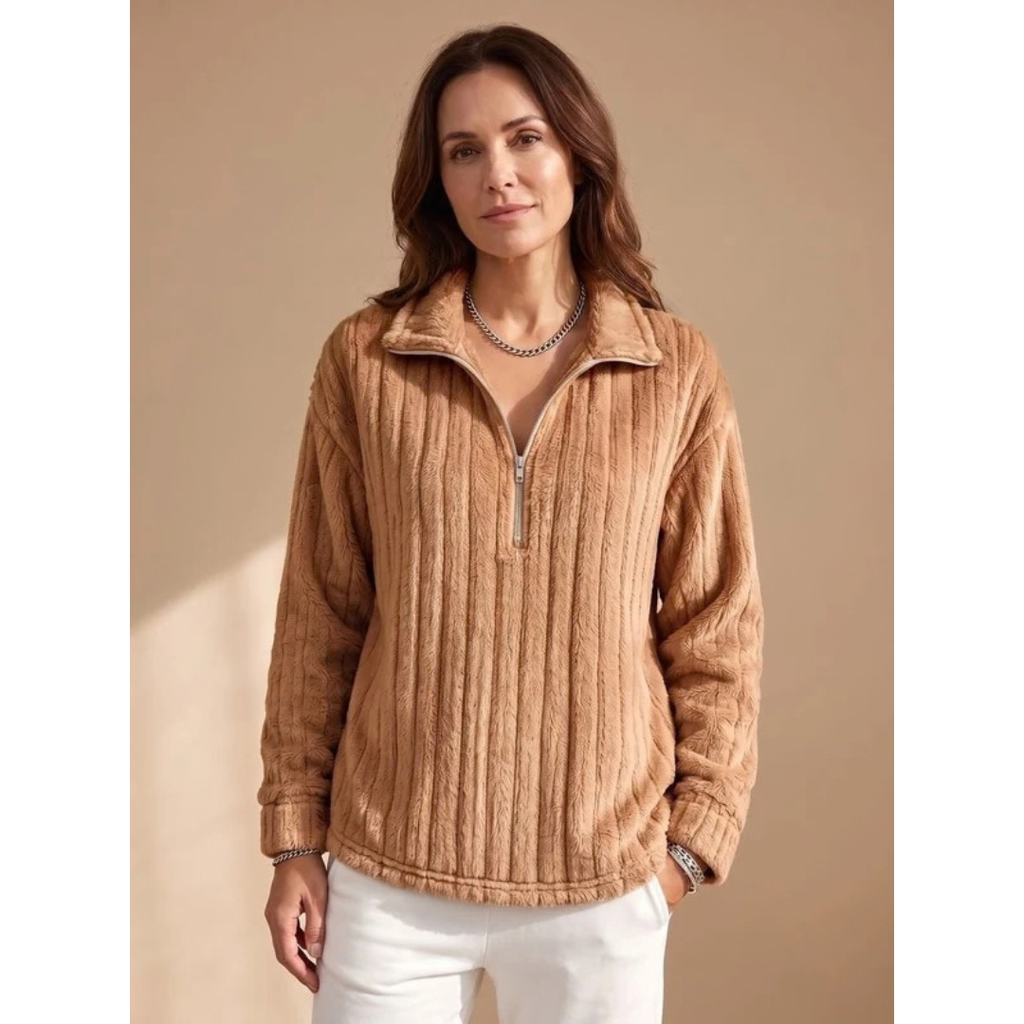 Mia | Damen Fleece Pullover mit Reißverschluss und weichem Design