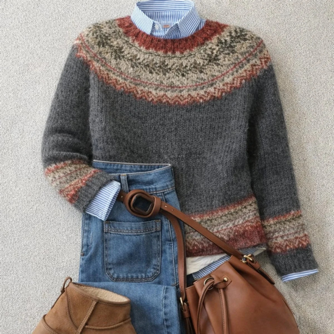Mia | Damen Grau Strick Pullover mit Relaxed Passform