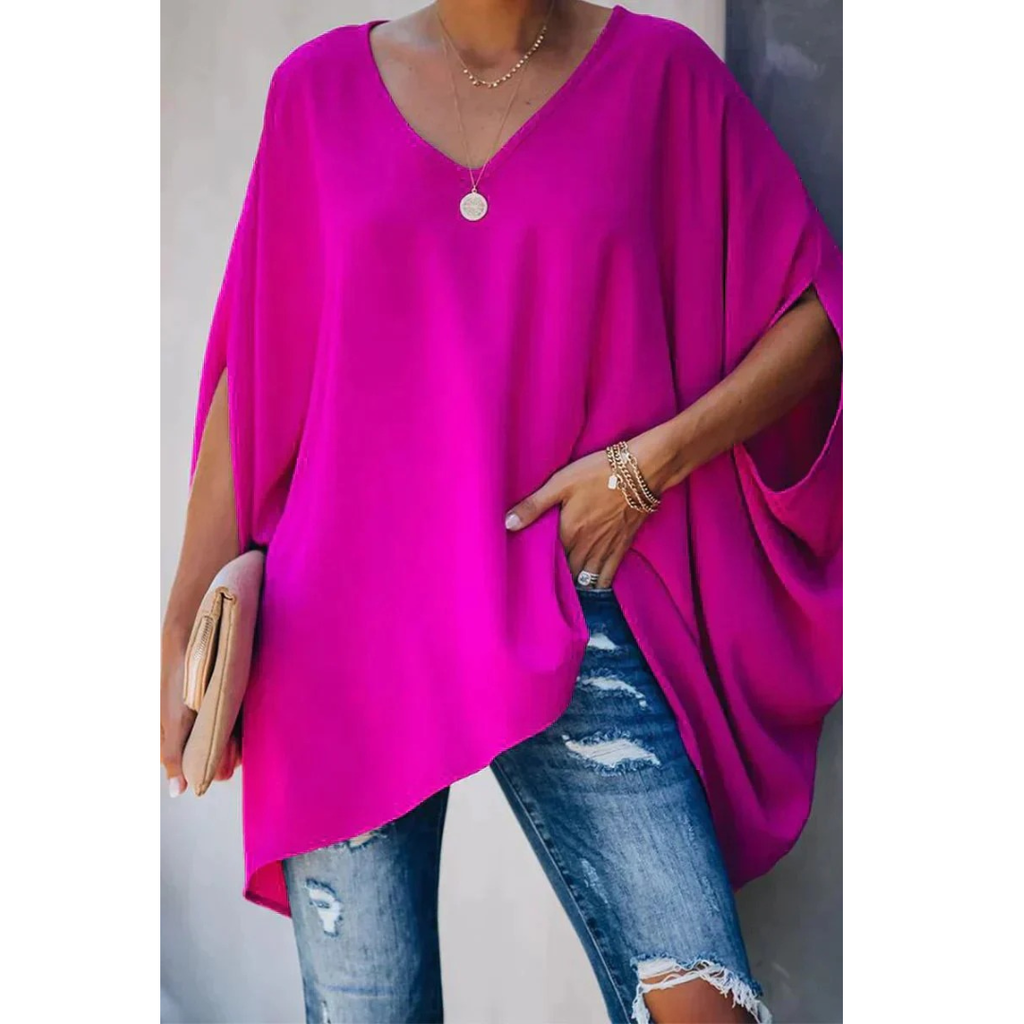 Mia | Damen Oversize Stilvolles Tunika Mit V-Ausschnitt