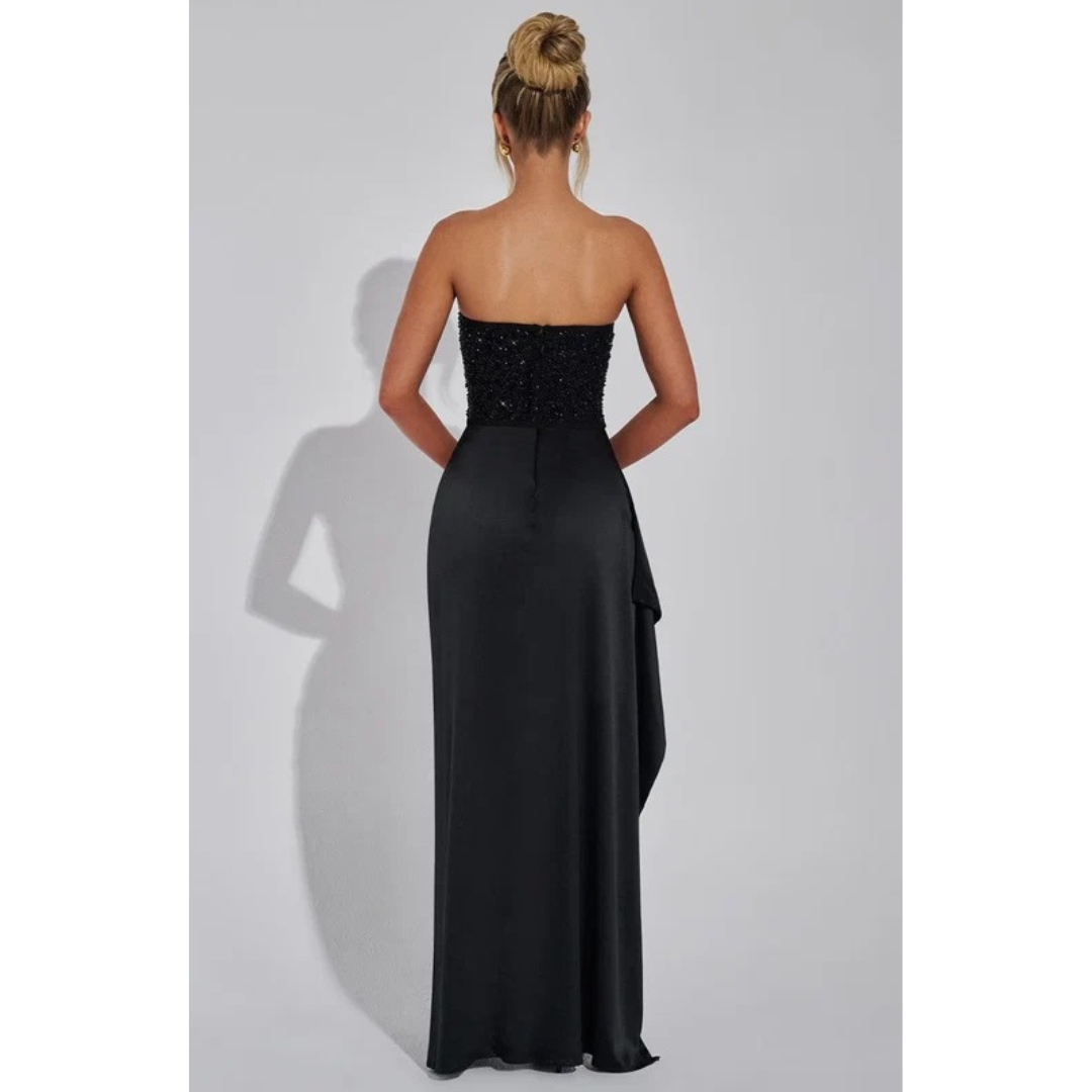 Mia | Damen Schwarze Elegante Maxikleid