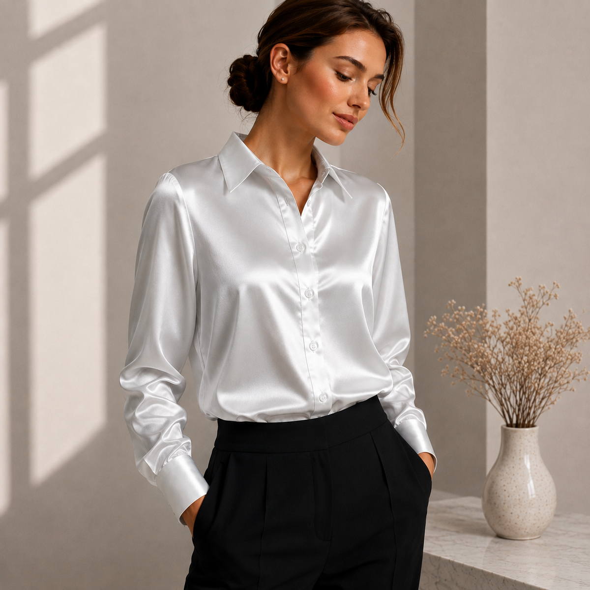 Mia | Damen Stilvolle Langarm Bluse
