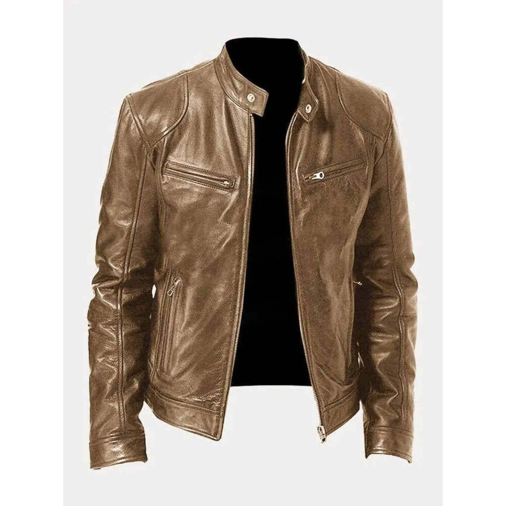 Michel | Herren Slim Fit Biker Jacke aus Kunstleder