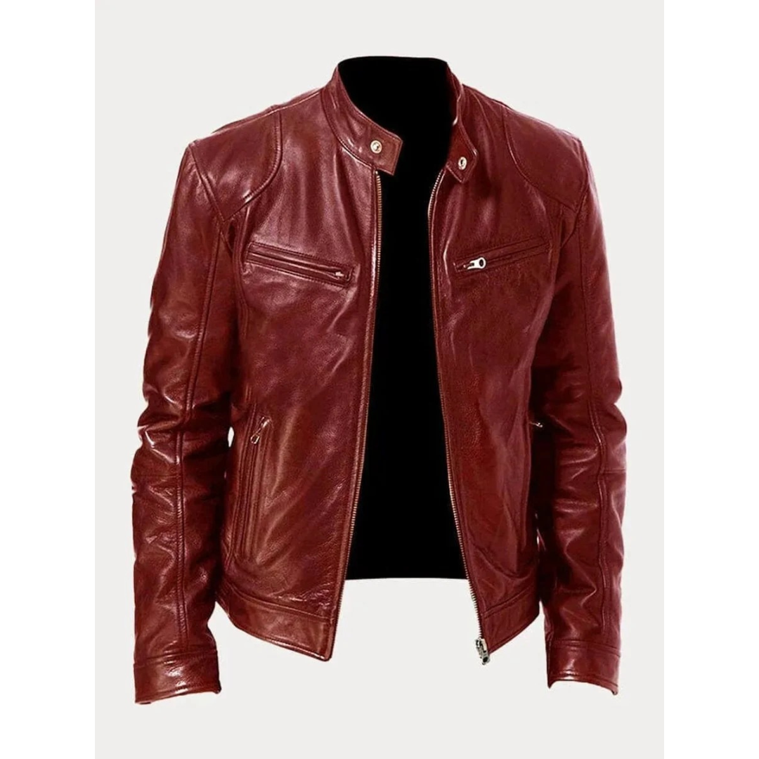 Michel | Herren Slim Fit Biker Jacke aus Kunstleder