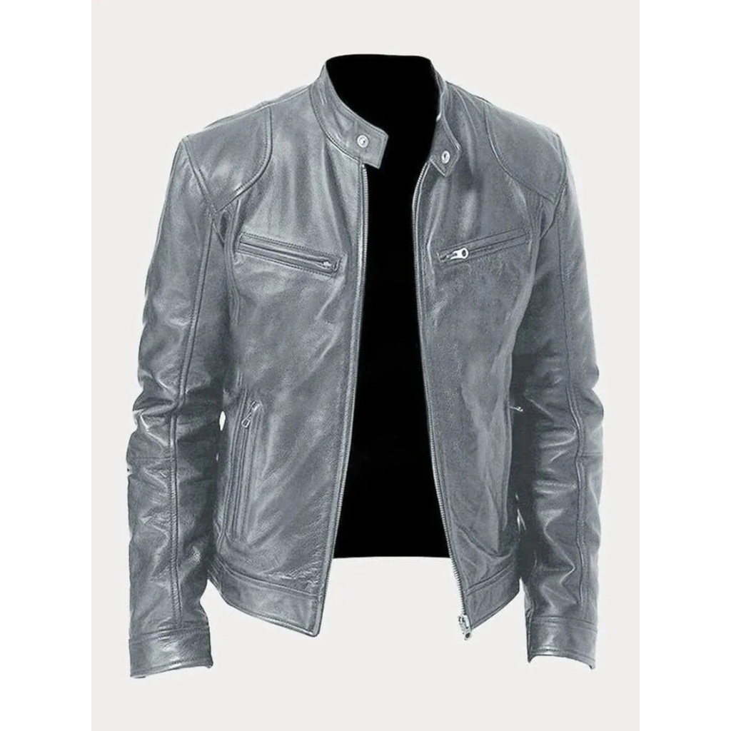 Michel | Herren Slim Fit Biker Jacke aus Kunstleder