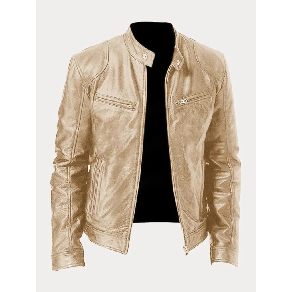 Michel | Herren Slim Fit Biker Jacke aus Kunstleder