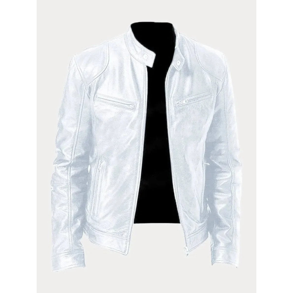 Michel | Herren Slim Fit Biker Jacke aus Kunstleder