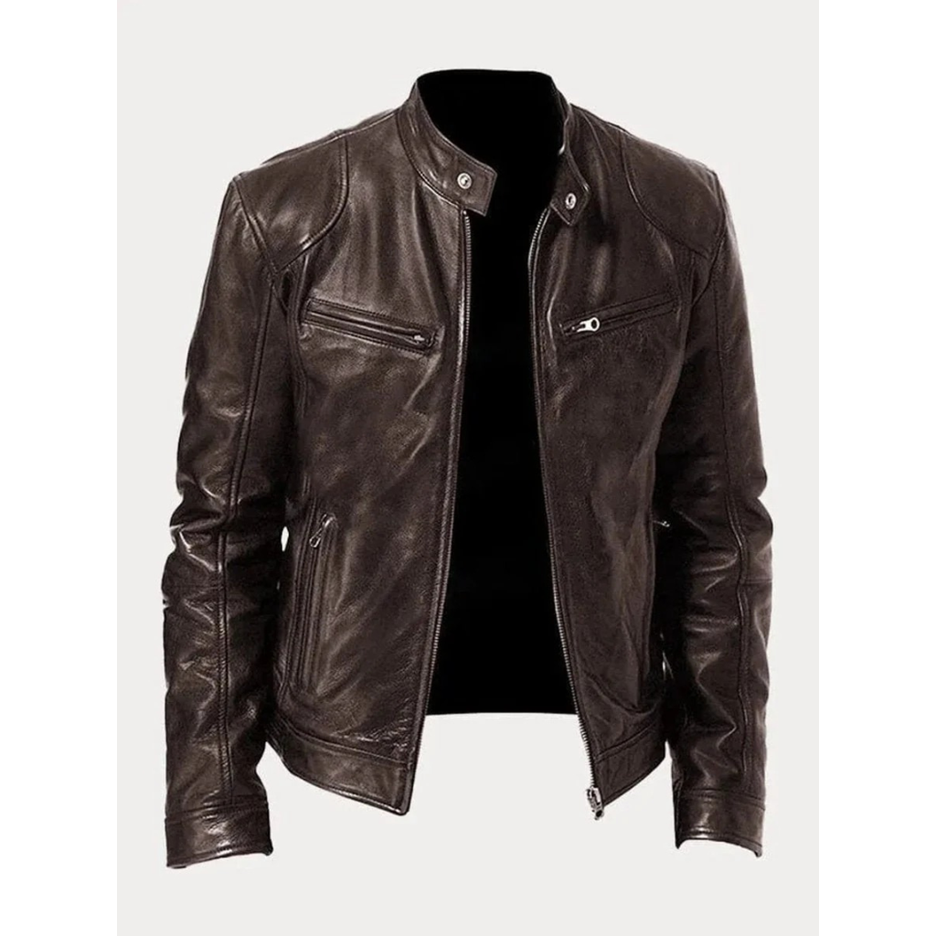 Michel | Herren Slim Fit Biker Jacke aus Kunstleder