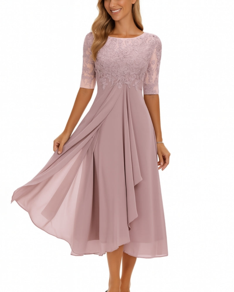 Midikleid aus Chiffon mit Spitzenoberteil – Kleid für festliche Kombinationen