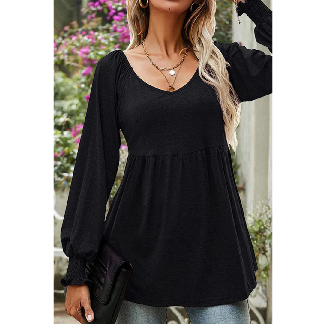 Mila | Damen Babydoll Tunika Mit V-Ausschnitt