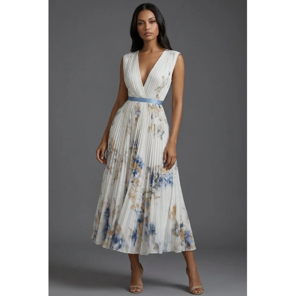 Mila | Damen Elegante Midikleid Mit V-Ausschnitt