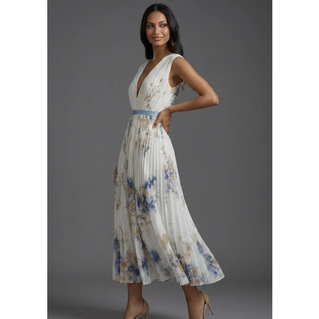Mila | Damen Elegante Midikleid Mit V-Ausschnitt