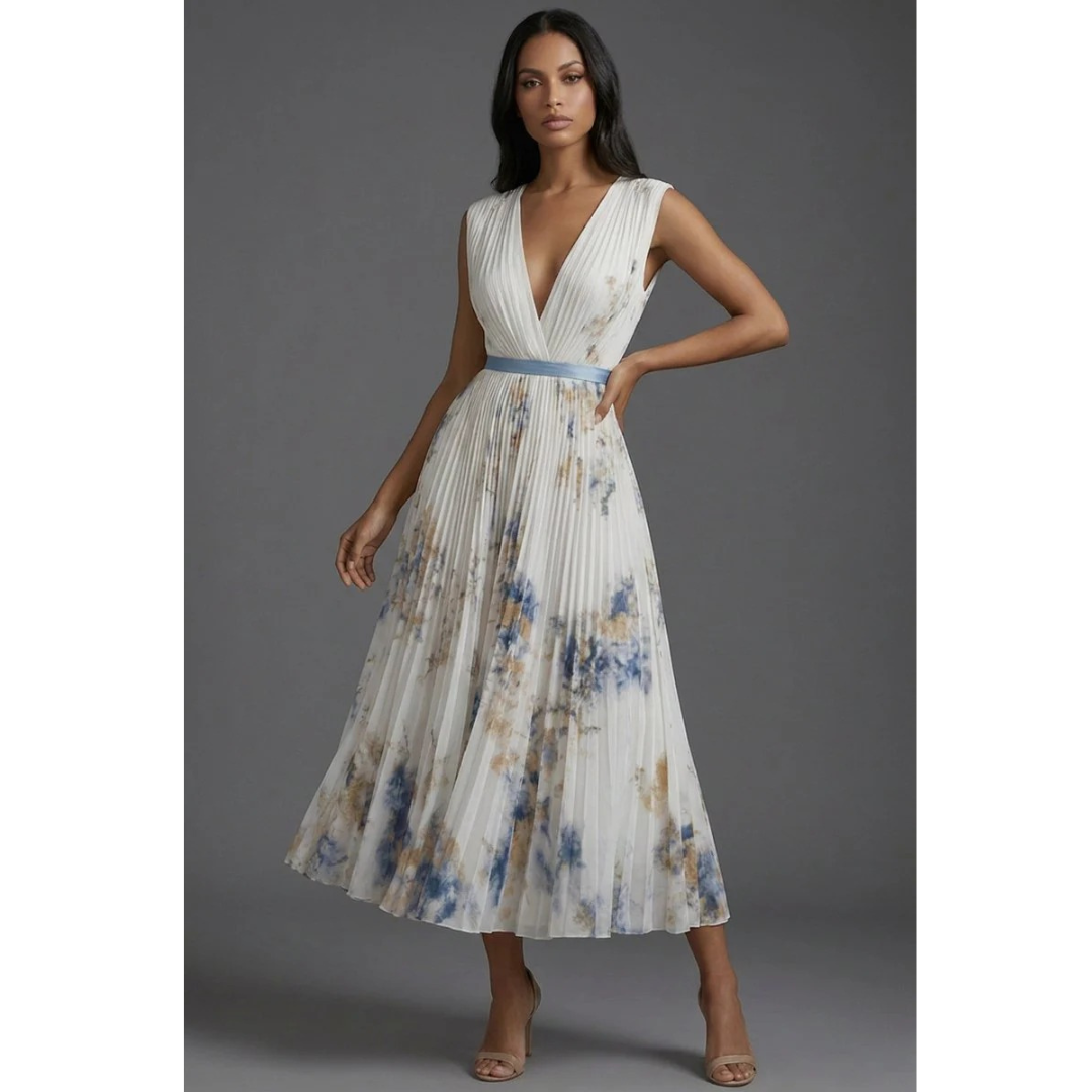 Mila | Damen Elegante Midikleid Mit V-Ausschnitt