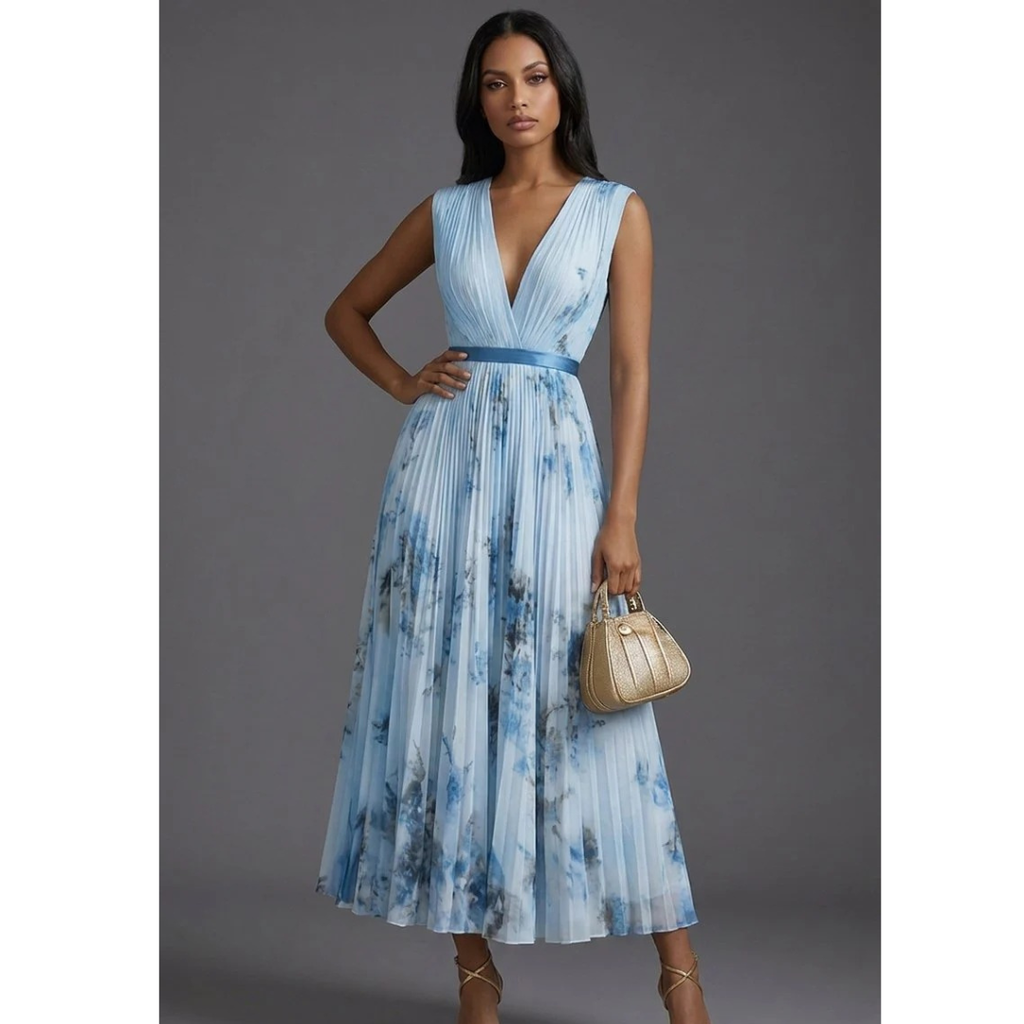Mila | Damen Elegante Midikleid Mit V-Ausschnitt