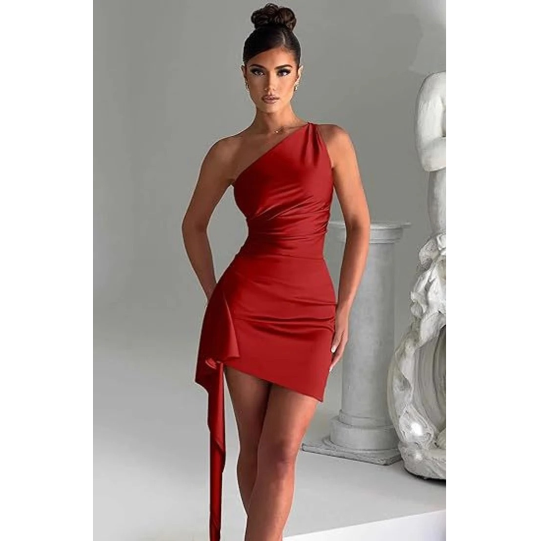 Mila | Damen One-Shoulder Cocktail Minikleid