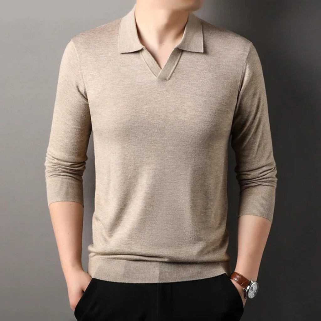 Milan | Herren Poloshirt Langarm Mit V-Ausschnitt Freizeit