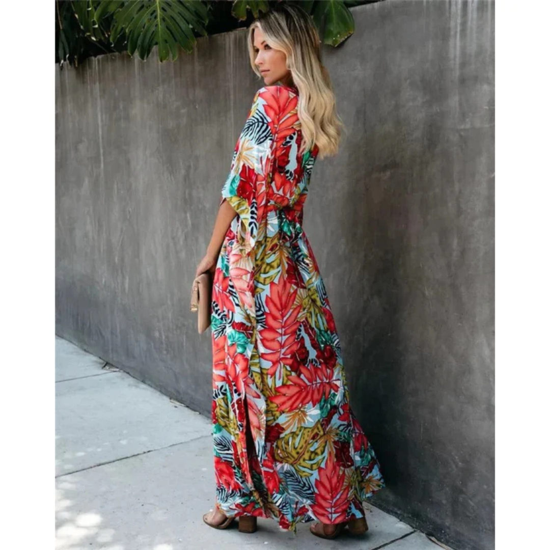 Milena | Damen Rotes Sommerkleid Maxi Boho Modern