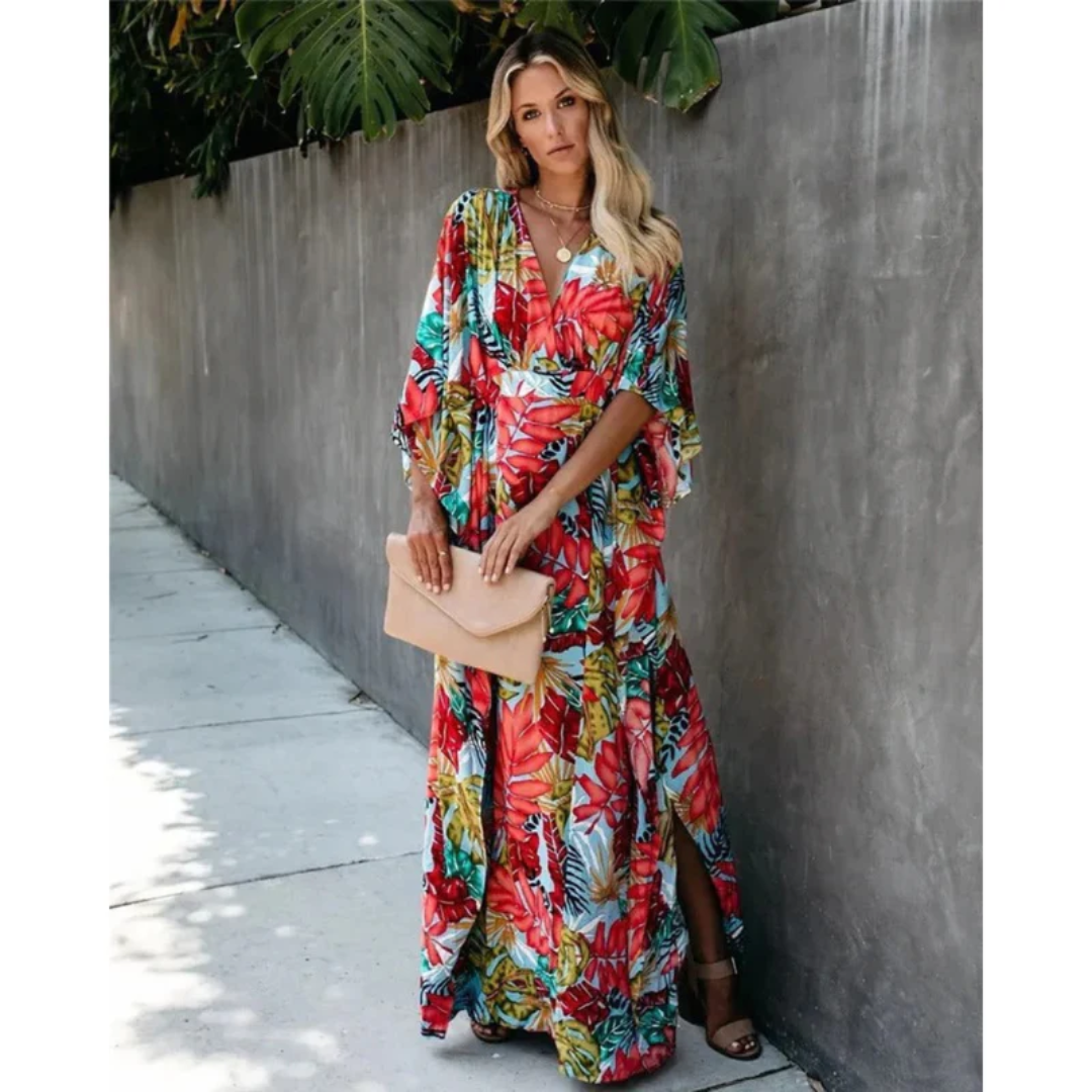Milena | Damen Rotes Sommerkleid Maxi Boho Modern