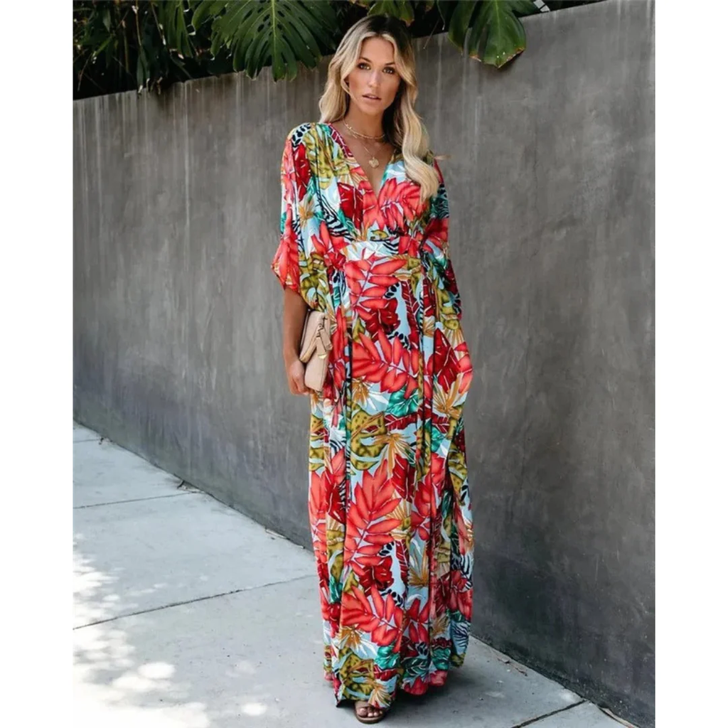 Milena | Damen Rotes Sommerkleid Maxi Boho Modern