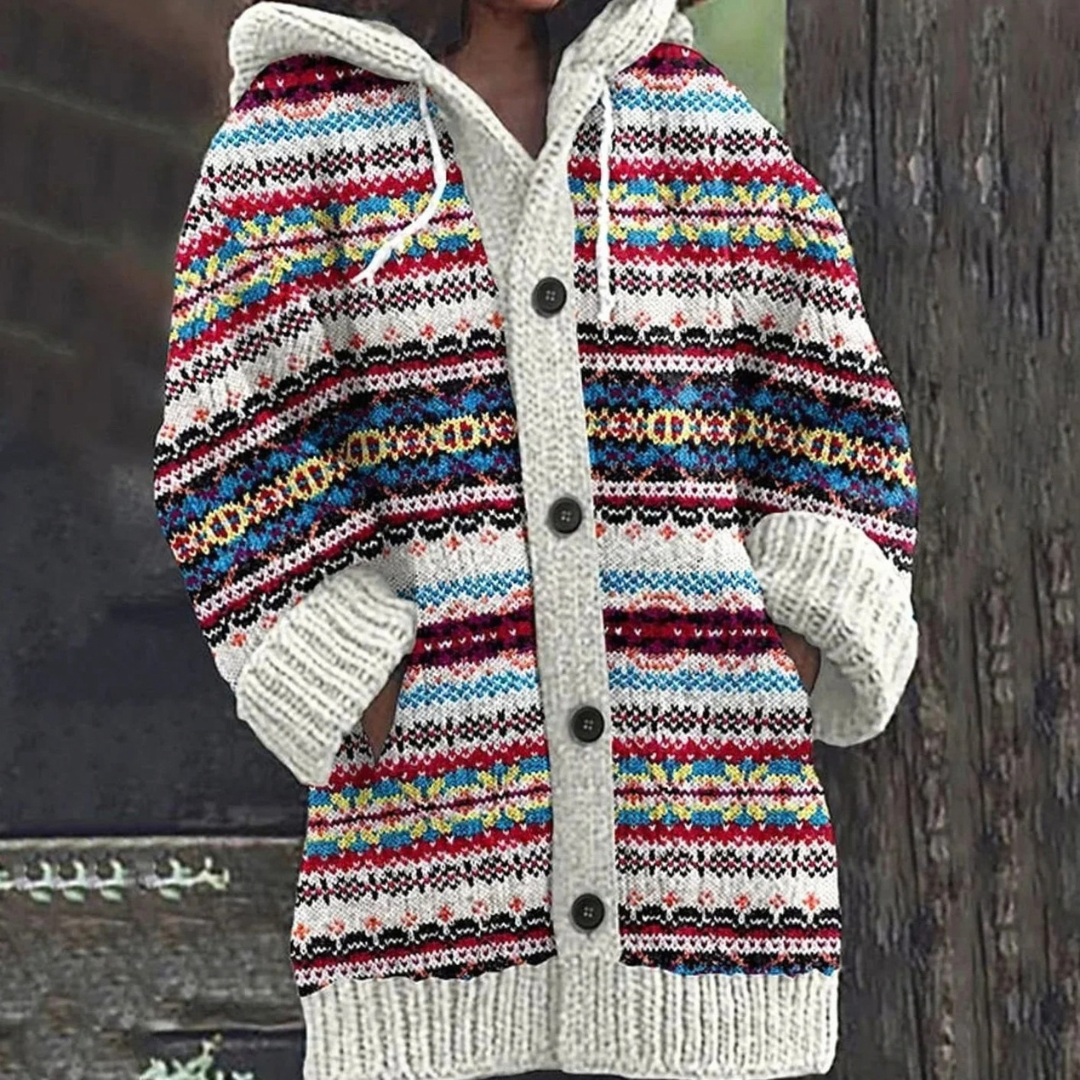 Miley | Damen Strickjacke mit cardigan, Muster und Knöpfen