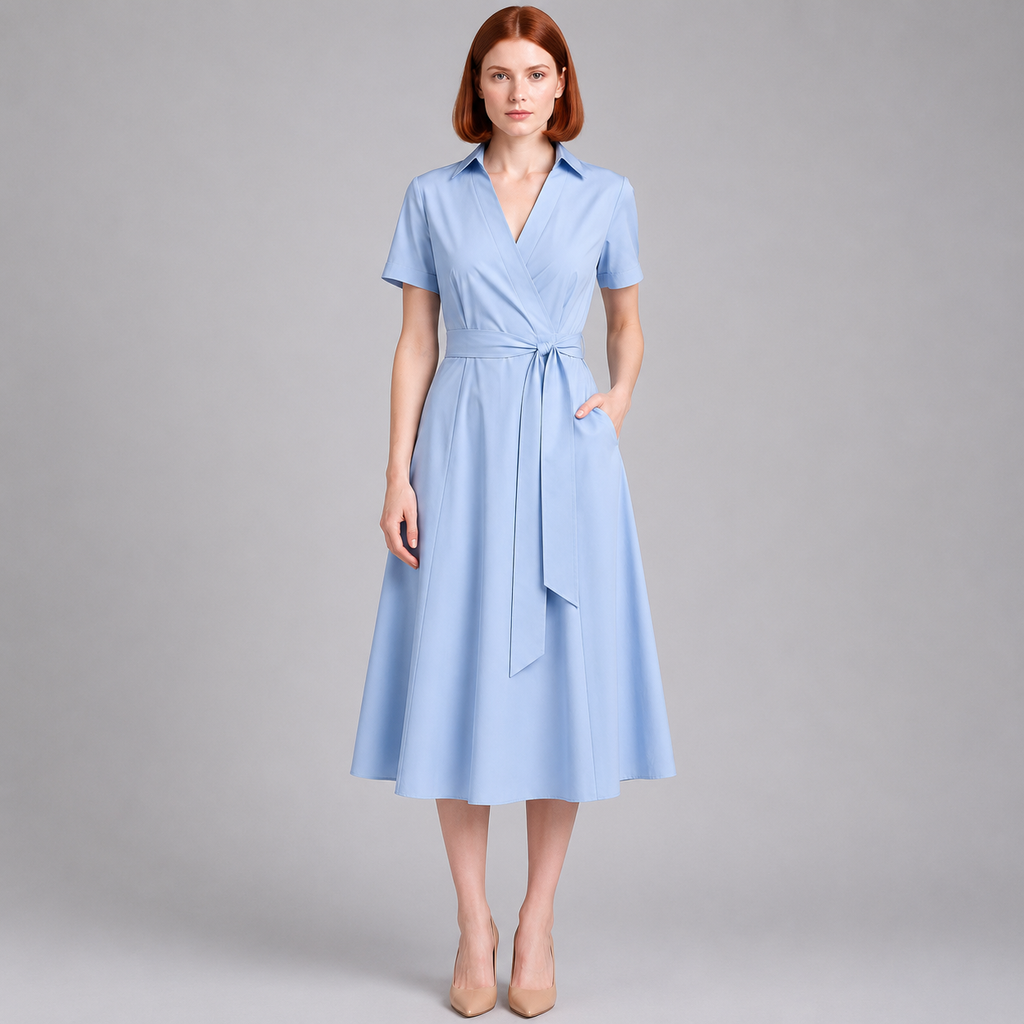 Milly | Damen Elegante Wickel Midi Kleid