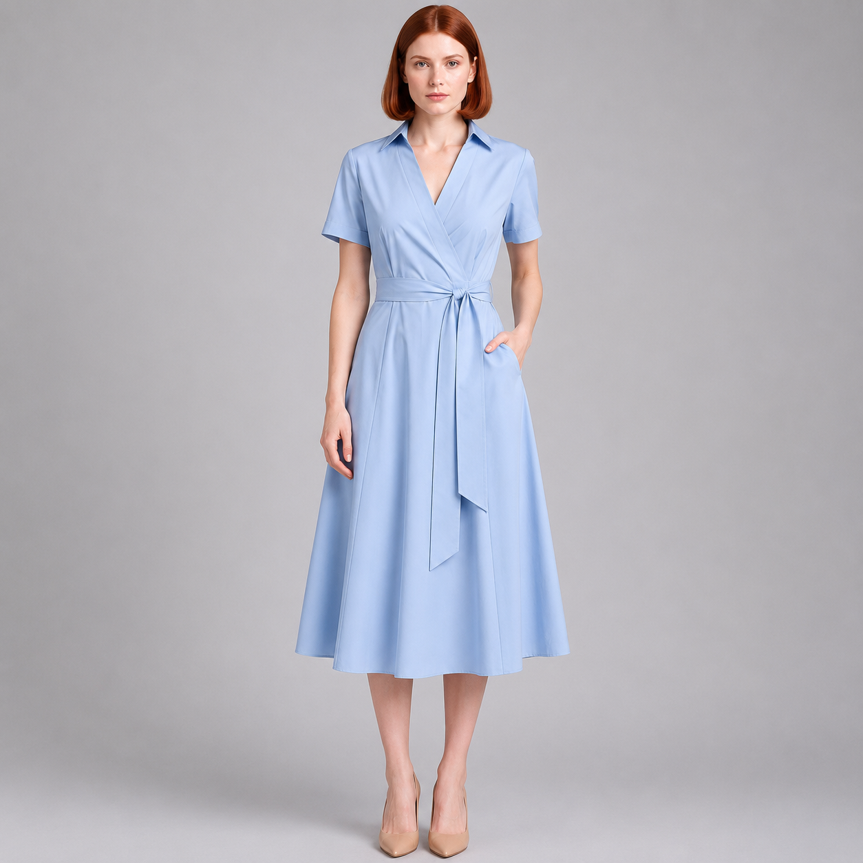 Milly | Damen Elegante Wickel Midi Kleid
