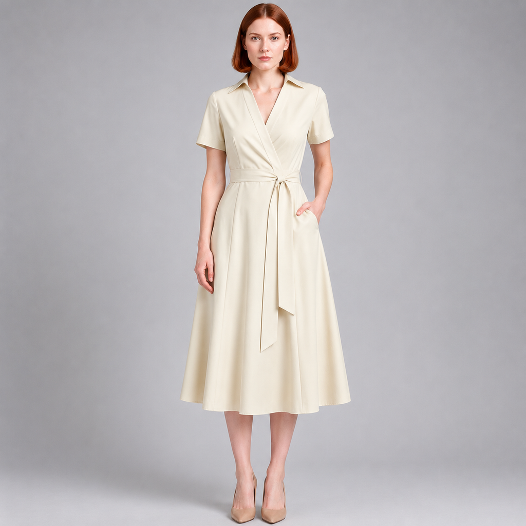 Milly | Damen Elegante Wickel Midi Kleid