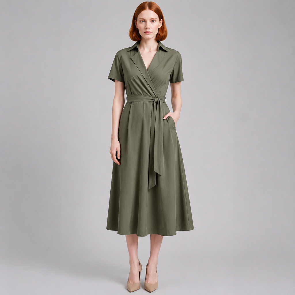 Milly | Damen Elegante Wickel Midi Kleid