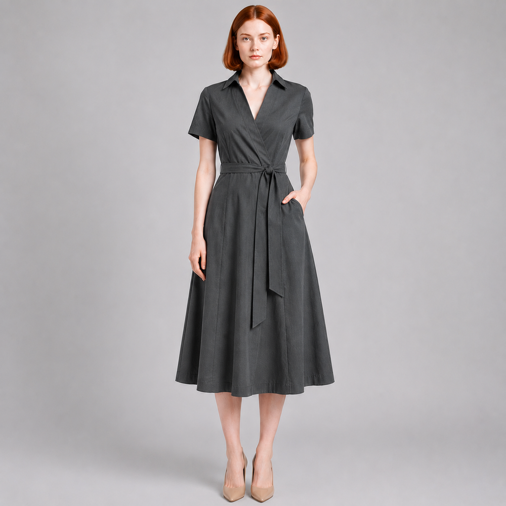 Milly | Damen Elegante Wickel Midi Kleid