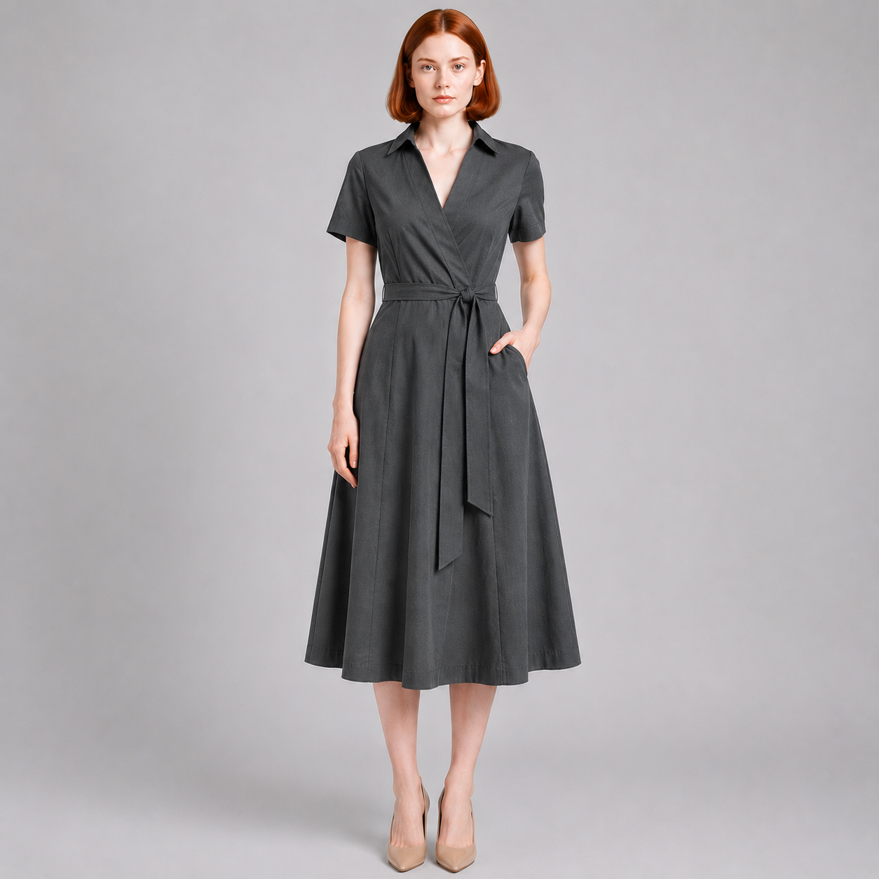 Milly | Damen Elegante Wickel Midi Kleid