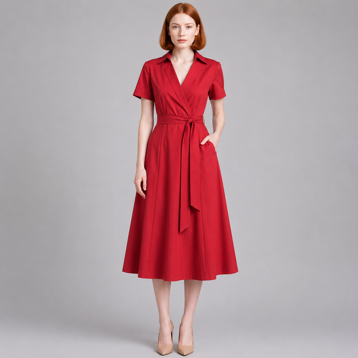 Milly | Damen Elegante Wickel Midi Kleid