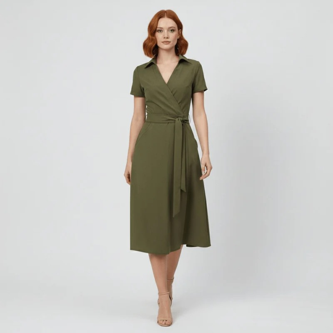 Milly | Damen Elegante Wickel Midi Kleid