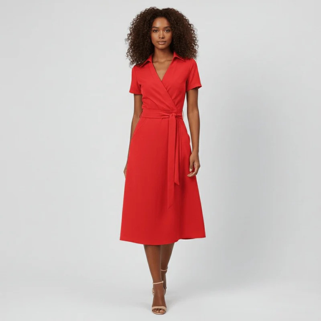 Milly | Damen Elegante Wickel Midi Kleid