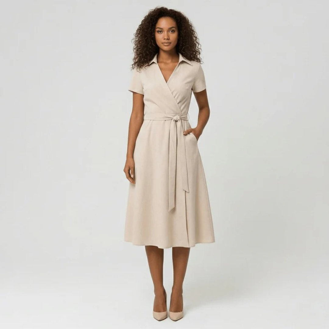 Milly | Damen Elegante Wickel Midi Kleid