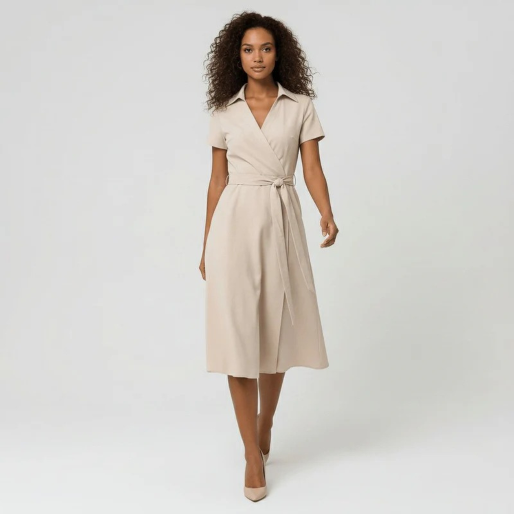 Milly | Damen Elegante Wickel Midi Kleid