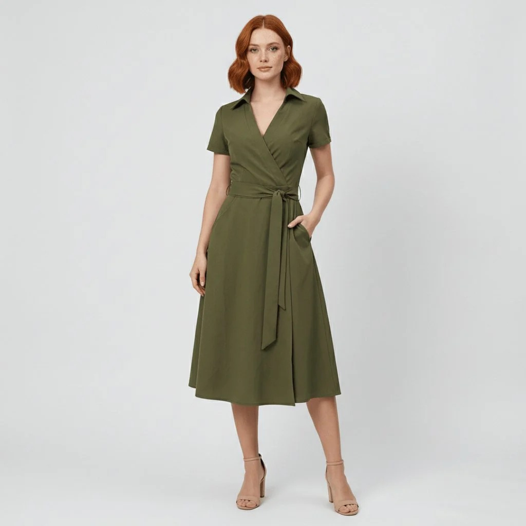 Milly | Damen Elegante Wickel Midi Kleid