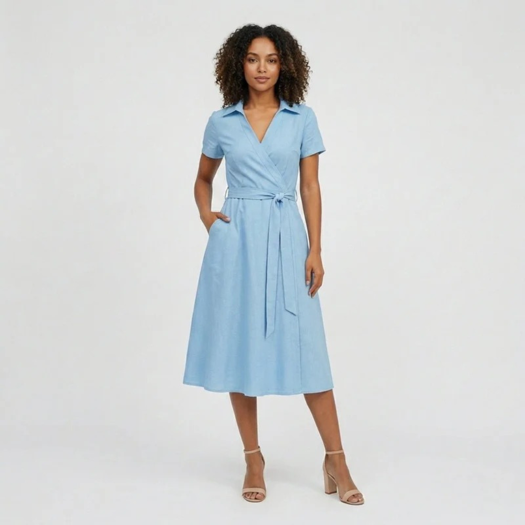 Milly | Damen Elegante Wickel Midi Kleid
