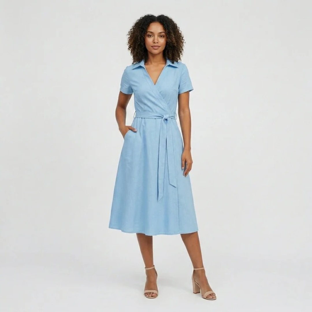Milly | Damen Elegante Wickel Midi Kleid